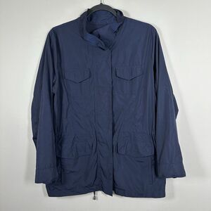 J.Jill Large Petite Navy Blue Fully Lined Windbreaker Full Zip Snap Front Jacket